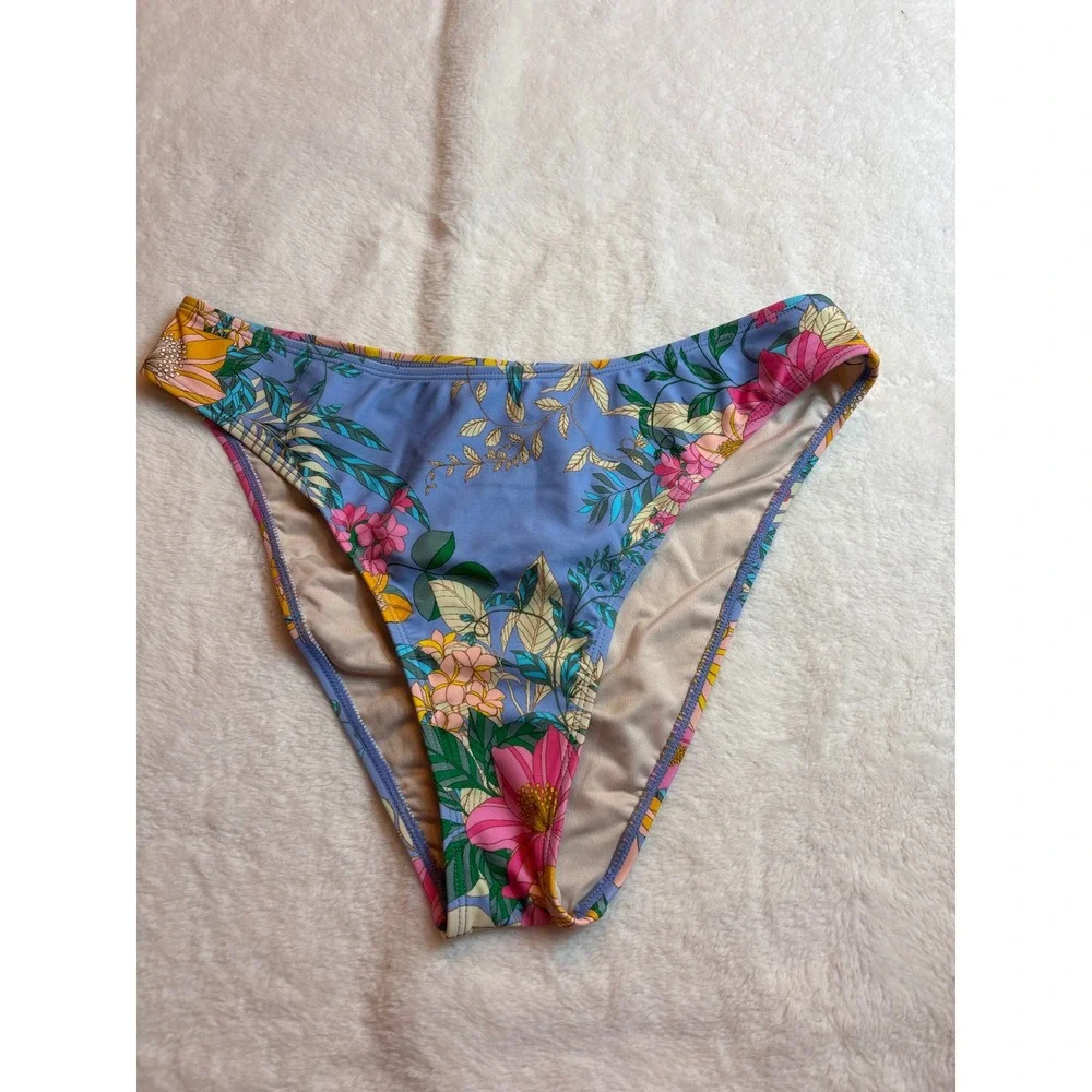 Cupshe Women Blue Floral High Leg Bikini Bottoms Swimwear Large NWT